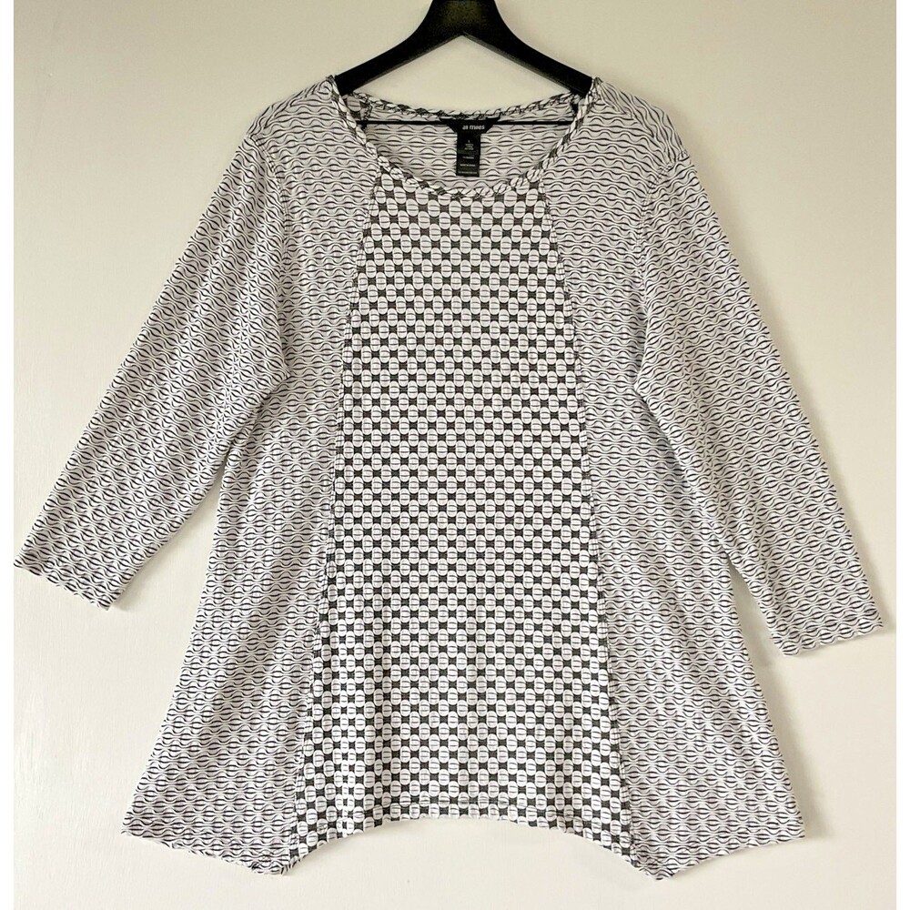 Ali Miles Women's Large Black White 3/4 Sleeve Tunic Top Artsy Lagenlook